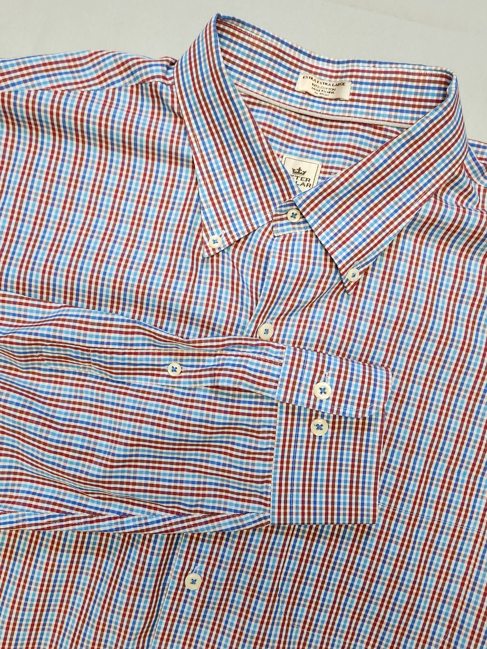 Peter Millar Summer Soft Men’s Size  XXL 2XL Red Blue Button Down Shirt Plaid LS